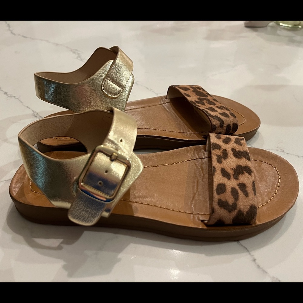 Leopard and gold sandal size youth 2